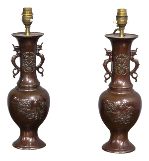 Japanese Bronze Table Lamps, 1920, Set of 2