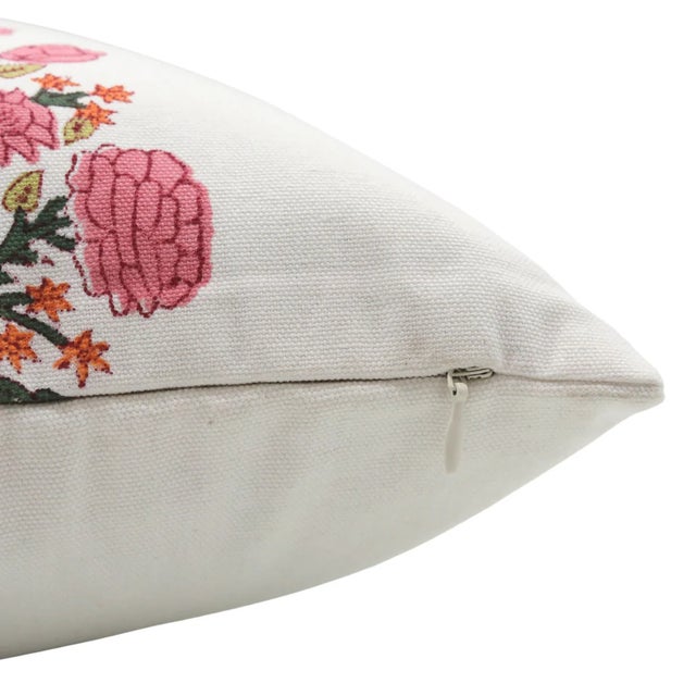 Block Printed Decorative Floral Pillow Cover 14x20 Inch- Swadesh For Sale - Image 4 of 5