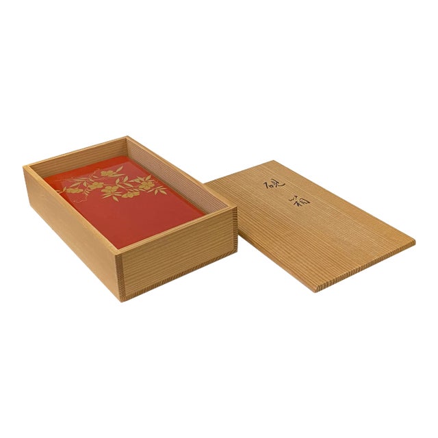 Oriental Asian Red Lacquer Wood Ink Well Dipping Pen Set Display For Sale