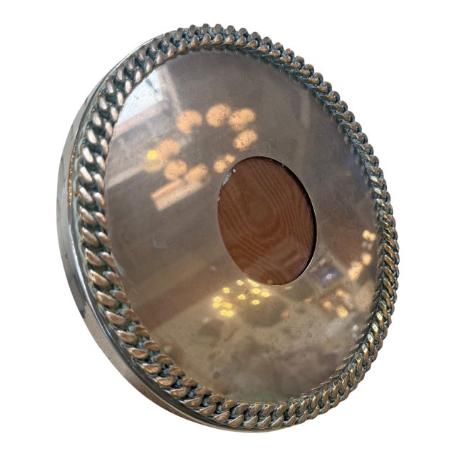 Vintage Italian Silver-Plated Oval Picture Frame With Braided Border For Sale