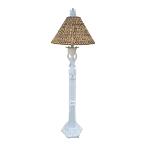 Vintage Palm Beach Regency Style White Monkey Palm Tree Wicker Shade Floor Lamp