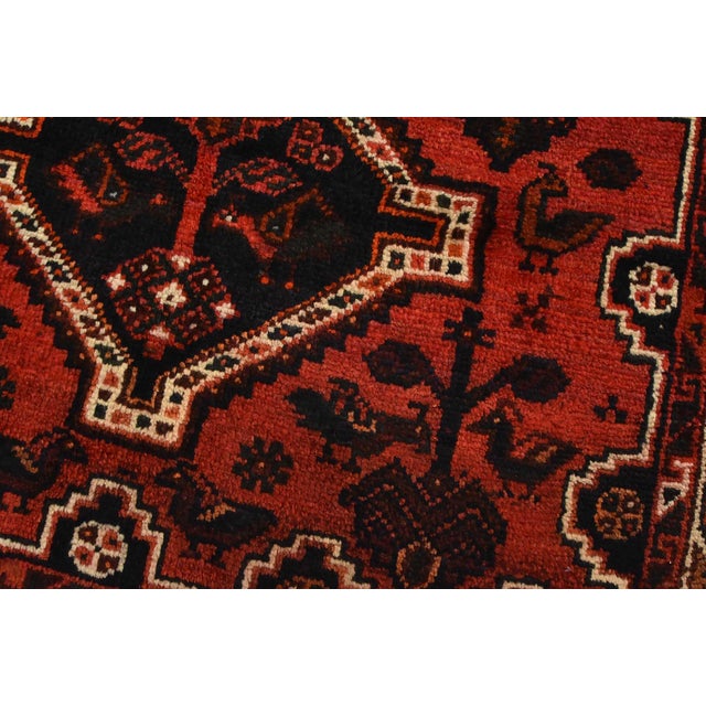 Shiraz Rug 3’5” X 4’11” Red Wool Vintage Tribal Hand-Knotted Oriental Carpet For Sale - Image 4 of 13