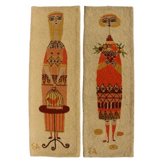 Evelyn Ackerman Girl With Birdcage & Girl With Flowers Tapestries - A Pair For Sale