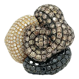 6 Carat Tw Black, Brown, & White Diamond Cluster Flower Ring in 18k Yellow Gold Size 5