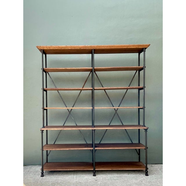 Vintage French Plank Wood and Metal Industrial Bookshelf For Sale - Image 12 of 12