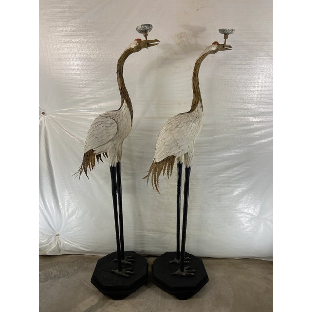 Hollywood Regency Life Size Carved Cranes a Pair For Sale - Image 3 of 12