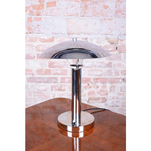 Metal Bauhaus Table Lamp in Chrome and Steel from Miroslav Prokop, Czech, 1930s For Sale - Image 7 of 11