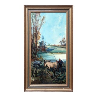 Mid-20th Century A. Guillou - Pastoral Landscape With Cattle, Oil on Canvas For Sale