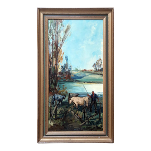 Mid-20th Century A. Guillou - Pastoral Landscape With Cattle, Oil on Canvas