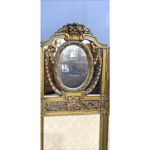 Wood Antique French Three Fold Gilt Screen, 1880 For Sale - Image 7 of 10
