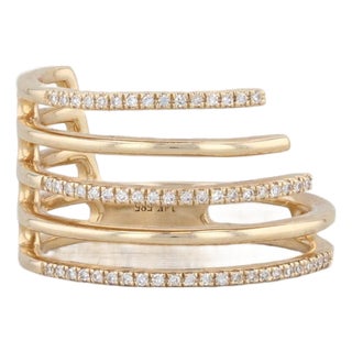 New Layered Diamond Statement Ring 14k Yellow Gold Size 6.5 Stacking For Sale