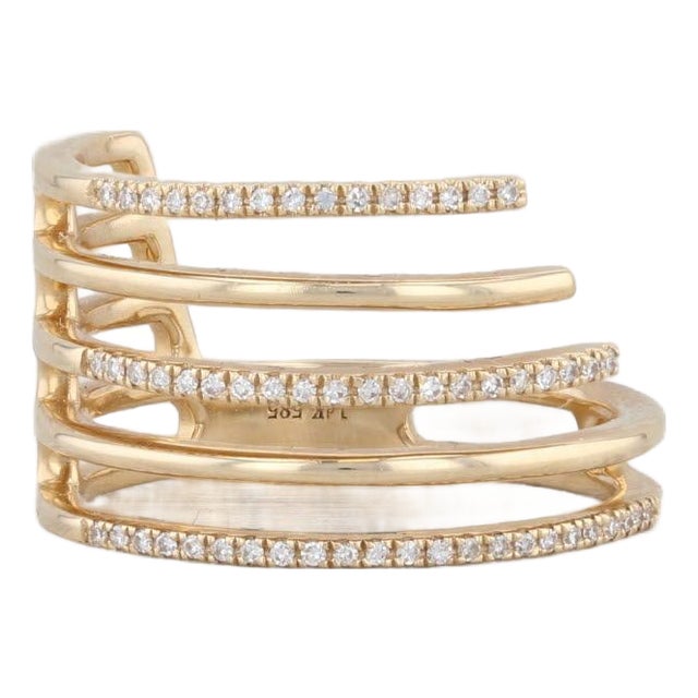 New Layered Diamond Statement Ring 14k Yellow Gold Size 6.5 Stacking For Sale