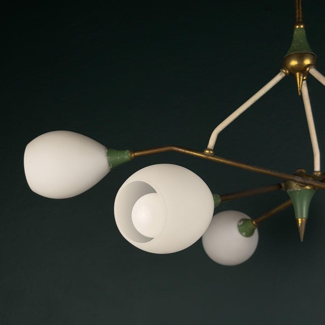 Mid-Century Chandelier with Opaline Glass from Stilnovo, Italy, 1960s For Sale - Image 15 of 18