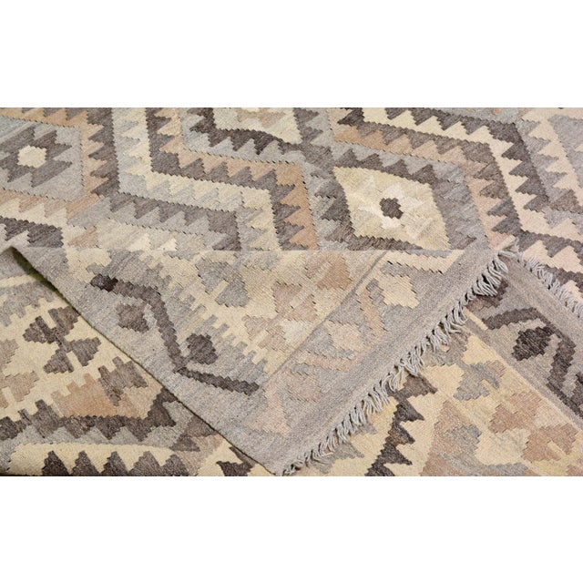 Afghan Navajo Style Flatweave Kilim Wool Rug, 7'1''x7'9'' For Sale - Image 4 of 5