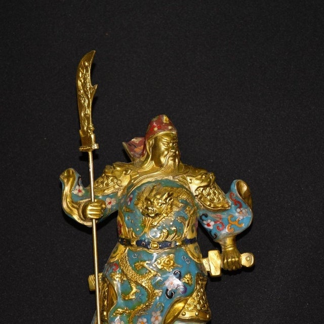 Late 19th Century Late 19th Century Cloisonné Enamel Guan Gong Statue, God of Wealth, 4kg For Sale - Image 5 of 9