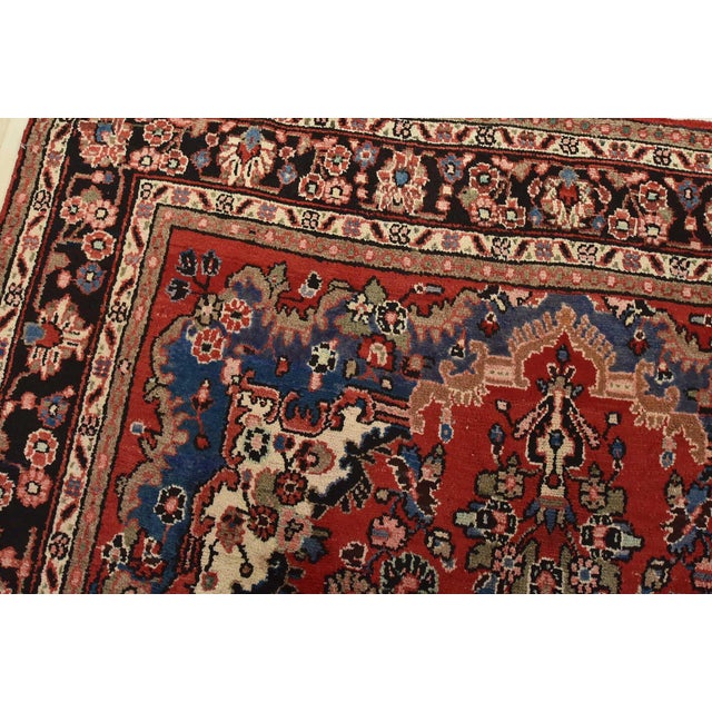 Textile Hamedan Rug 6’10” X 10’2” Red Wool Vintage Traditional Hand-Knotted Carpet For Sale - Image 7 of 15