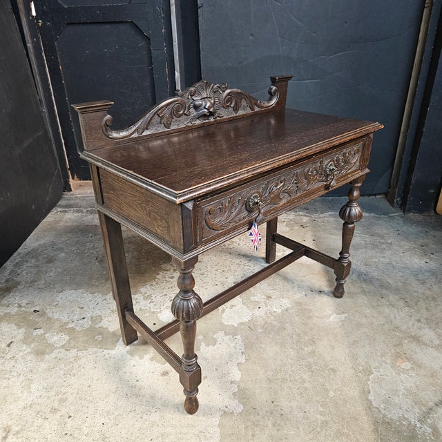 Mid 19th Century Victorian Oak Carved Console Table With One Drawer For Sale - Image 4 of 18