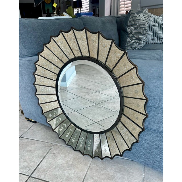 Uttermost Uttermost Round Sunburst Venetian Style Etched Glass Wall Mirror For Sale - Image 4 of 17