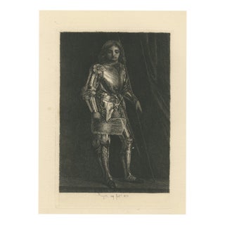 Paul Rajon, A Man in Armor, 1875, Etching For Sale