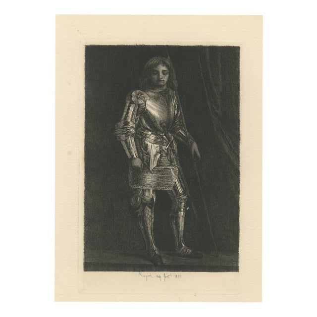 Paul Rajon, A Man in Armor, 1875, Etching For Sale