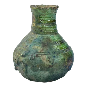 Antique Handmade Moroccan Green-Glazed Ceramic Vase