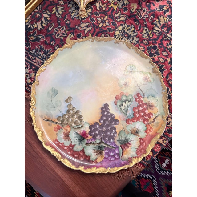 Traditional Tressemann & Vogt (T&v) Limoges Hand-Painted Grape Charger, Signed J. Guter, Circa 1900 For Sale - Image 3 of 4