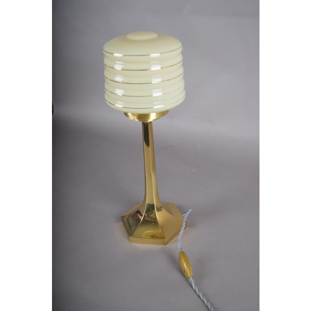 Gold Josef Hoffmann Style Brass Table Lamp, Opaline Glass Shade, Wiener Werkstätte Inspired, Austria / Europe, 1990s For Sale - Image 8 of 13