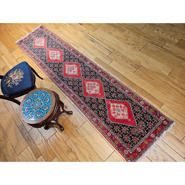 Vintage Persian Bidjar Runner, Hand-Knotted Wool, Geometric Pattern, Navy & Red, 3x10 For Sale In Chicago - Image 6 of 15