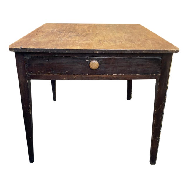 Early 1800s Pine Farmhouse/Shaker-Style Table With Massive Single Drawer. For Sale