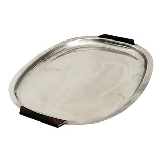 Mid Century Modern Stainless Steel Tray With Rosewood Handles For Sale