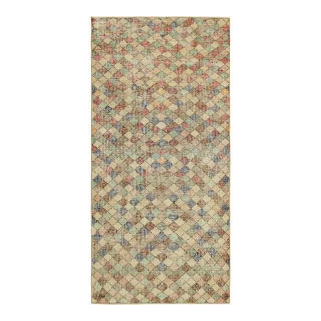 Vintage Zeki Müren Runner in Beige With Colorful Geometric Pattern | Rug & Kilim For Sale