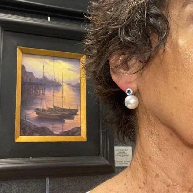 Early 21st Century South Seas Pearl & Sapphire Earrings - 2 Pieces For Sale - Image 6 of 6