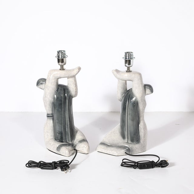 Pair of Mid-Century Modernist Abstract Figural Ceramic Table Lamps For Sale - Image 4 of 9