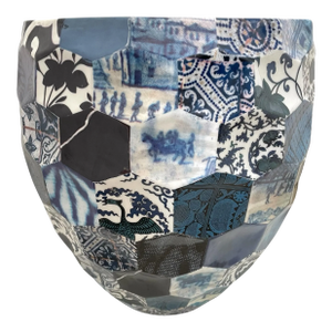 Fabienne Jouvin Paris Large Hand Painted Blue Porcelain Mosaic Vase or Planter
