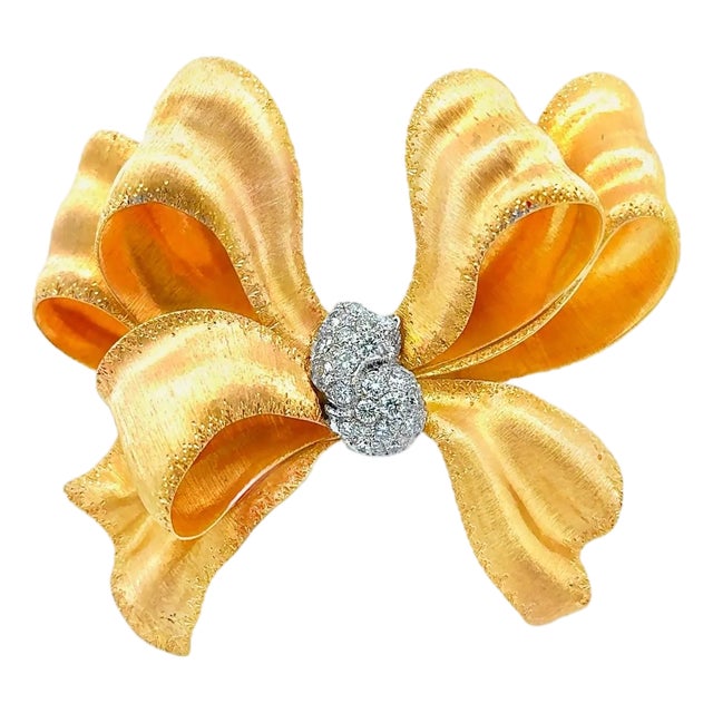 Buccellati Diamond 18k Gold Ribbon-Bow Brooch For Sale