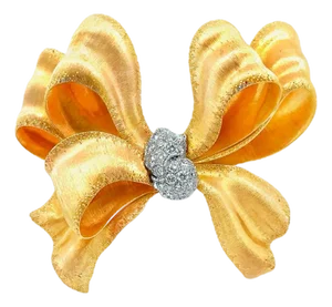 Buccellati Diamond 18k Gold Ribbon-Bow Brooch