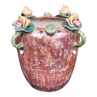 1980s Majolica Frog Palm Beach Planter For Sale