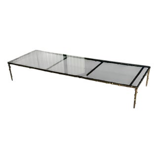 Mid-Century Hollywood Regency Faux Bamboo Coffee Table with Bronze Base, 1950 For Sale