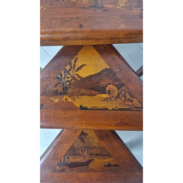 Nesting Tables in Inlaid Wood with Scenes of River Life, 1940s, Set of 4 For Sale - Image 6 of 17