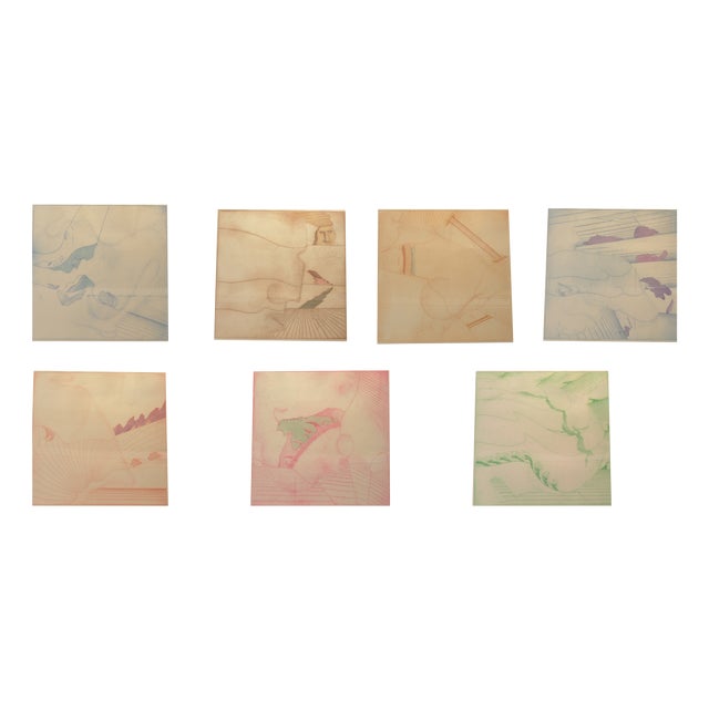 Stefan Wewerka, Drypoint Etchings, Hand-Colored, 1972, 7 Pieces, No. 51/55 For Sale