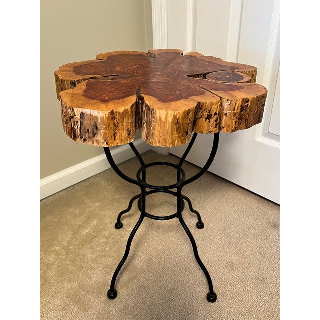 Live Edge Wood Side Table With Iron Base For Sale - Image 4 of 7