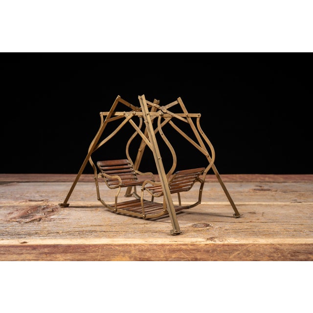 Victorian Antique Brass and Wood Folding Four-Passenger Lawn Glider Swing Salesman Sample For Sale - Image 3 of 13