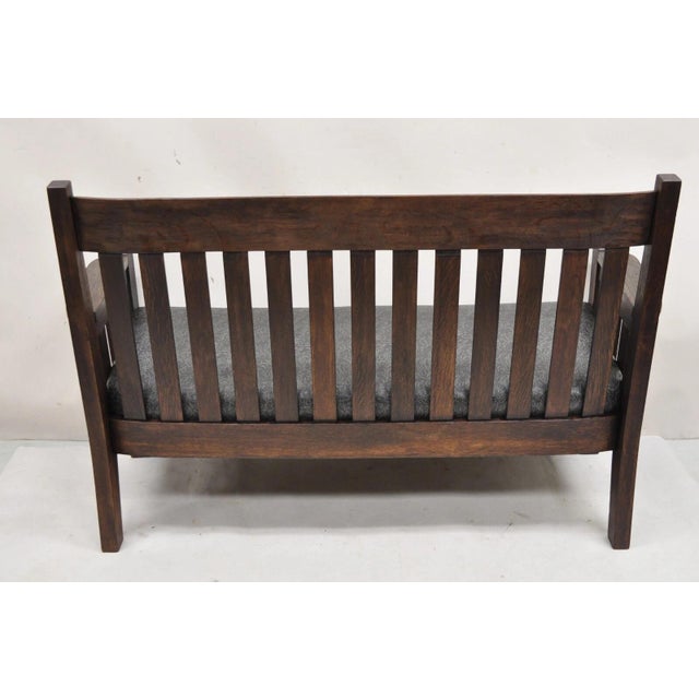 Antique Arts & Crafts Mission Oak Stickley Style 14 Slatted Bench Settee Sofa For Sale - Image 10 of 14
