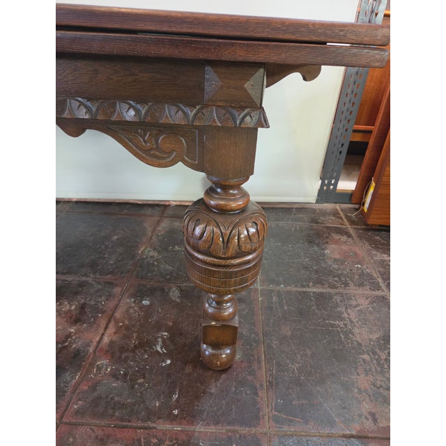 Antique 1920s Rustic Spanish Jacobean Extra Large Dining Table 9 Feet Open For Sale - Image 10 of 12