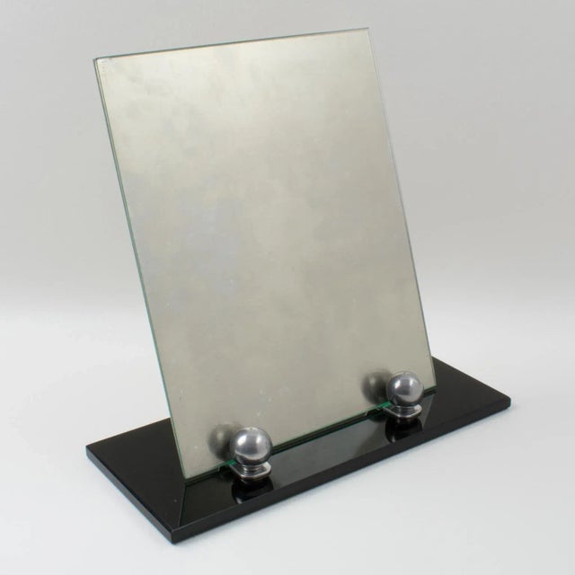 Metal Art Deco Black Opaline Glass and Aluminum Picture Frame, 1930s For Sale - Image 7 of 8
