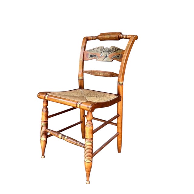 Farmhouse Ethan Allen Hitchcock Maple American Eagle Back Rush Seat Chair For Sale - Image 3 of 8