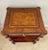 Maitland Smith mahogany finish on satinwood aged regency three tiered occasional table with drawer. Delicate scrolled...