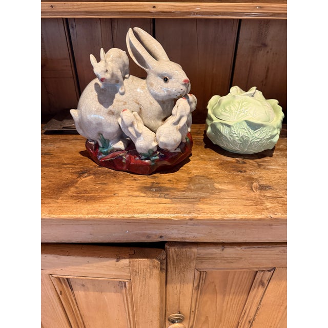 Ceramic Ceramic Glazed Rabbit Family Centerpiece Majolica For Sale - Image 7 of 10