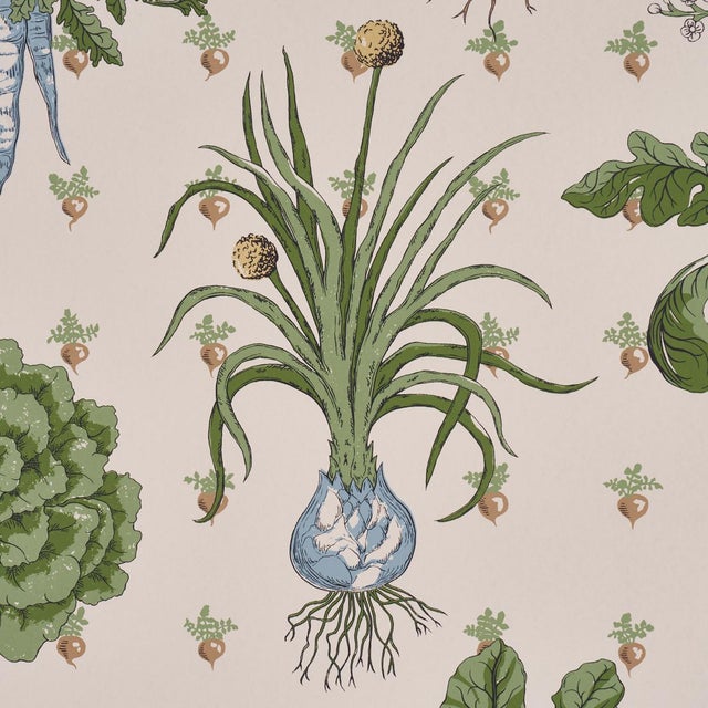 Contemporary Schumacher Green Grocer Wallpaper In Parchment For Sale - Image 3 of 5