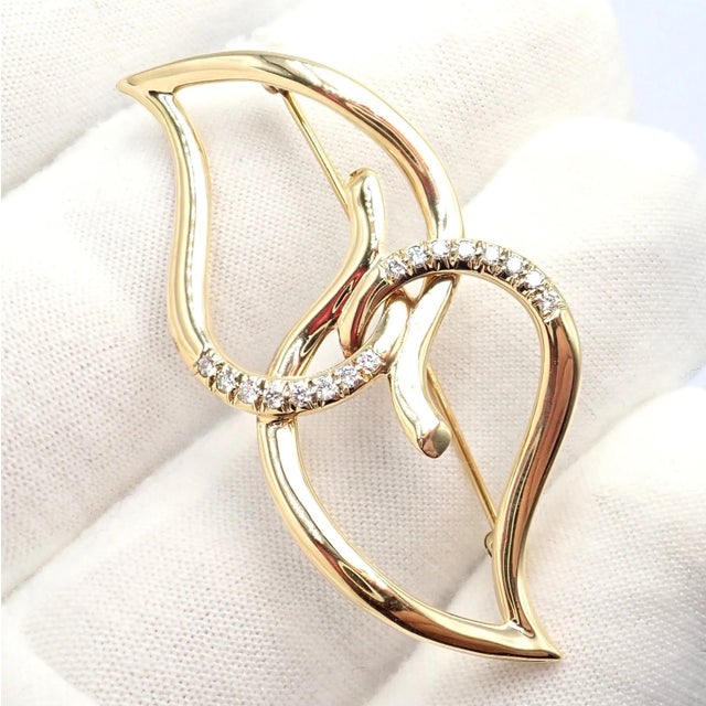 Vintage Tiffany & Co. Yellow Gold Diamond Two Leaf Double Brooch Pin For Sale - Image 11 of 13